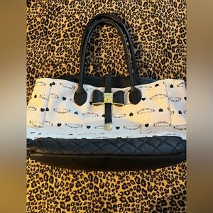 Betsey Johnson Black and White Heart Satchel